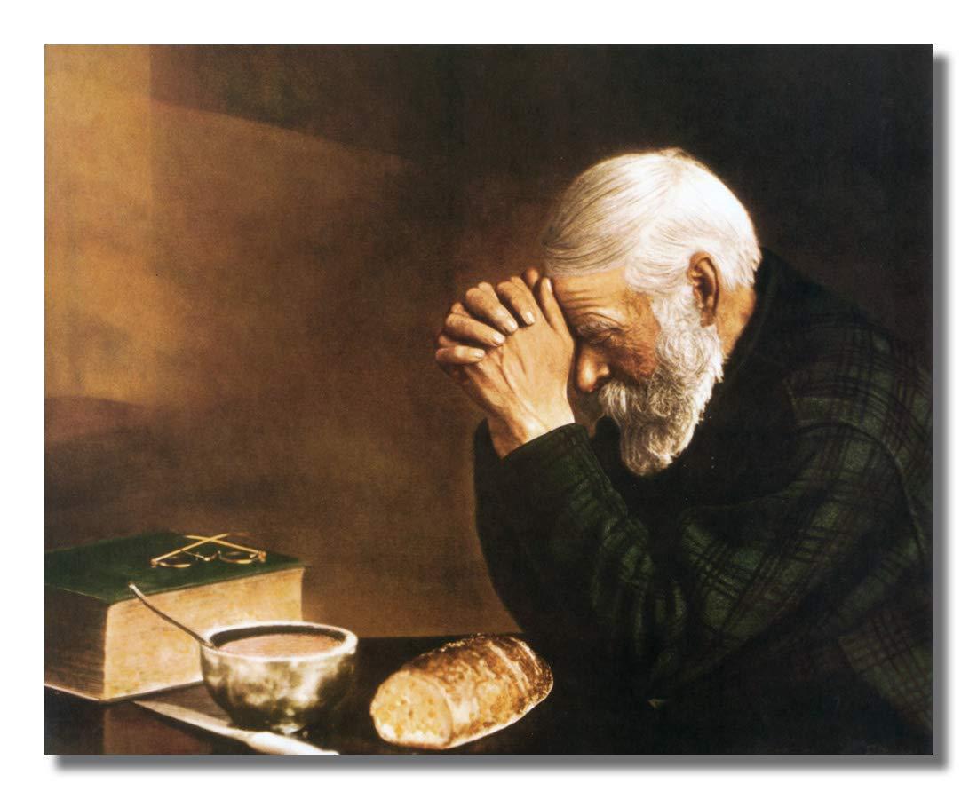 Daily Bread Man Praying Religious Art Print with Black Frame