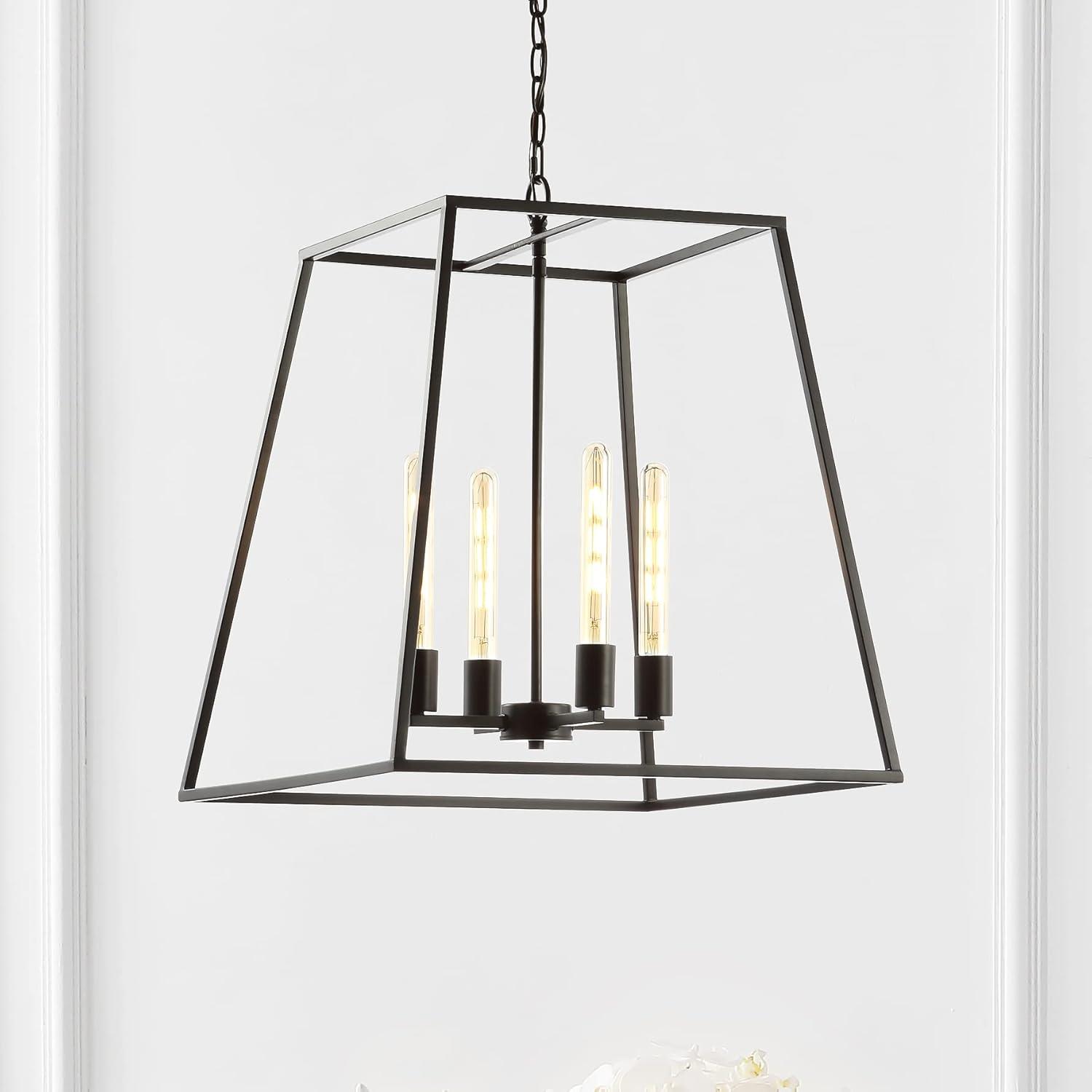 Hutson 4-Light 21" Iron Modern Angled LED Chandelier, Black