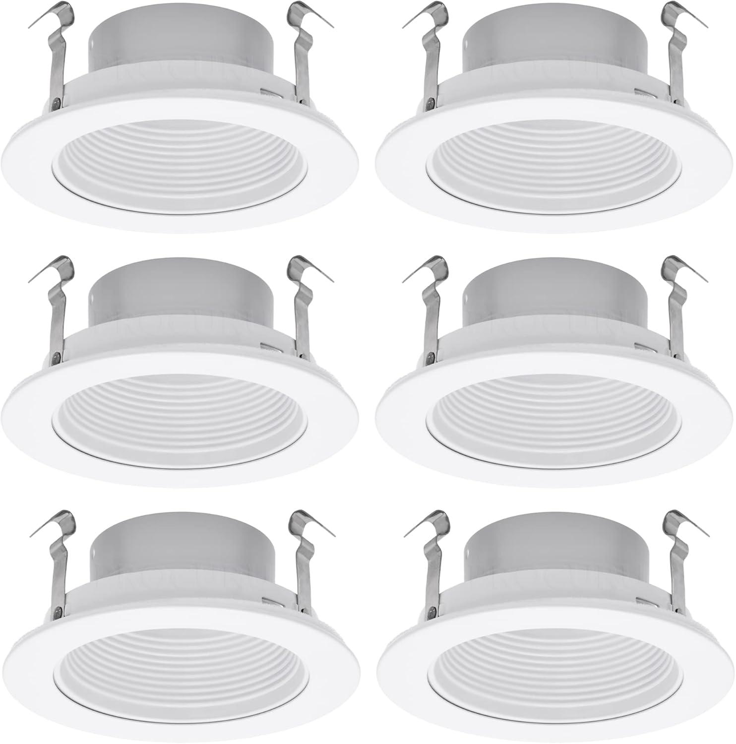 White 4-Inch Recessed Can Light Trim with Step Baffle, 6-Pack