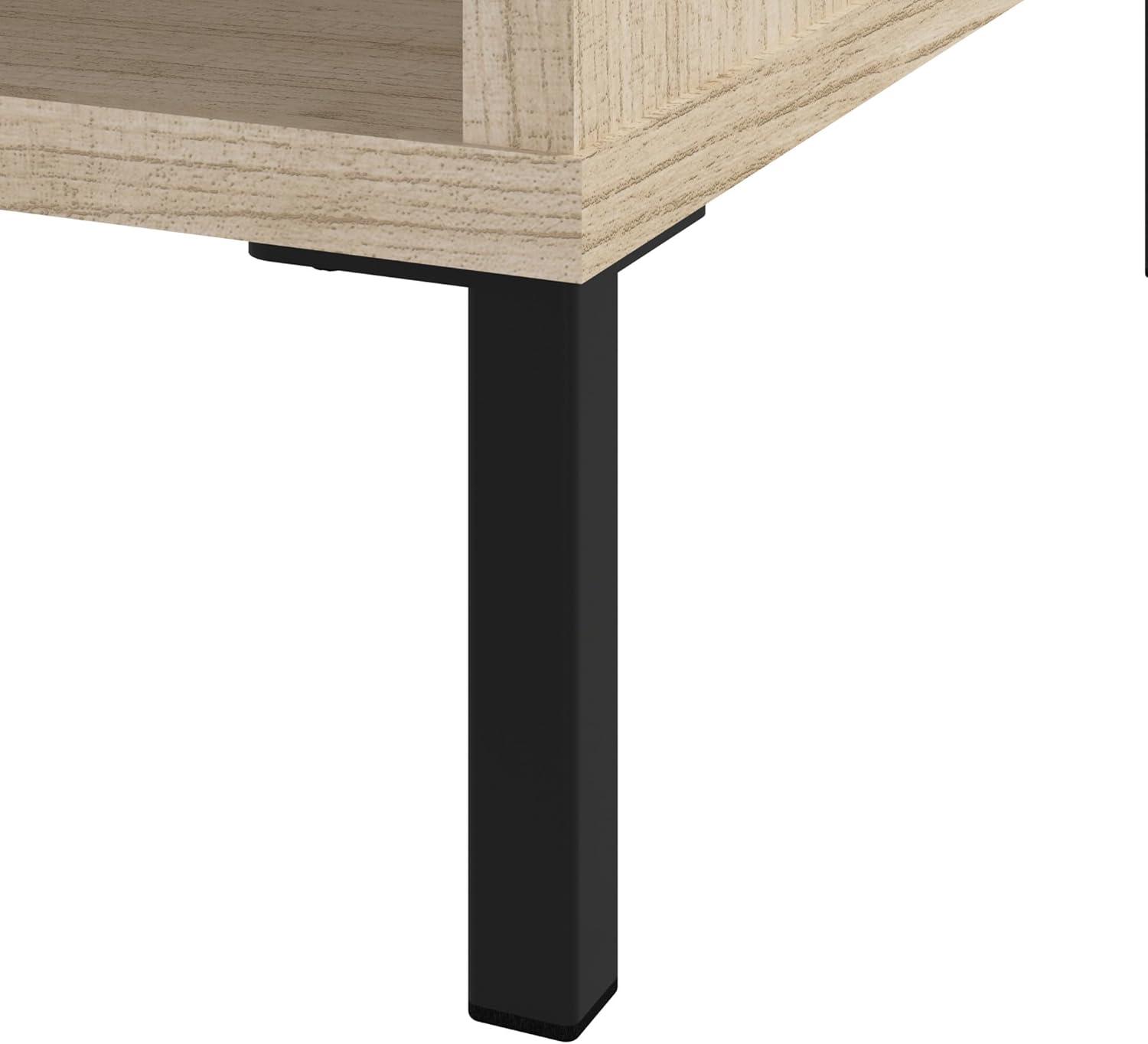 Natural Elm Small End Table with Drawer and Black Metal Legs