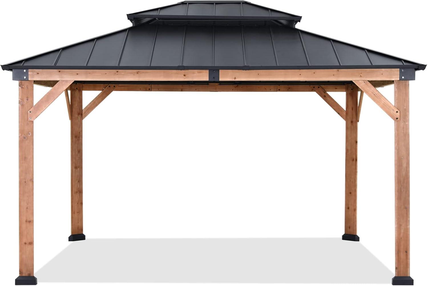 11x13 Cedar Wood Gazebo with Black Metal Double Roof