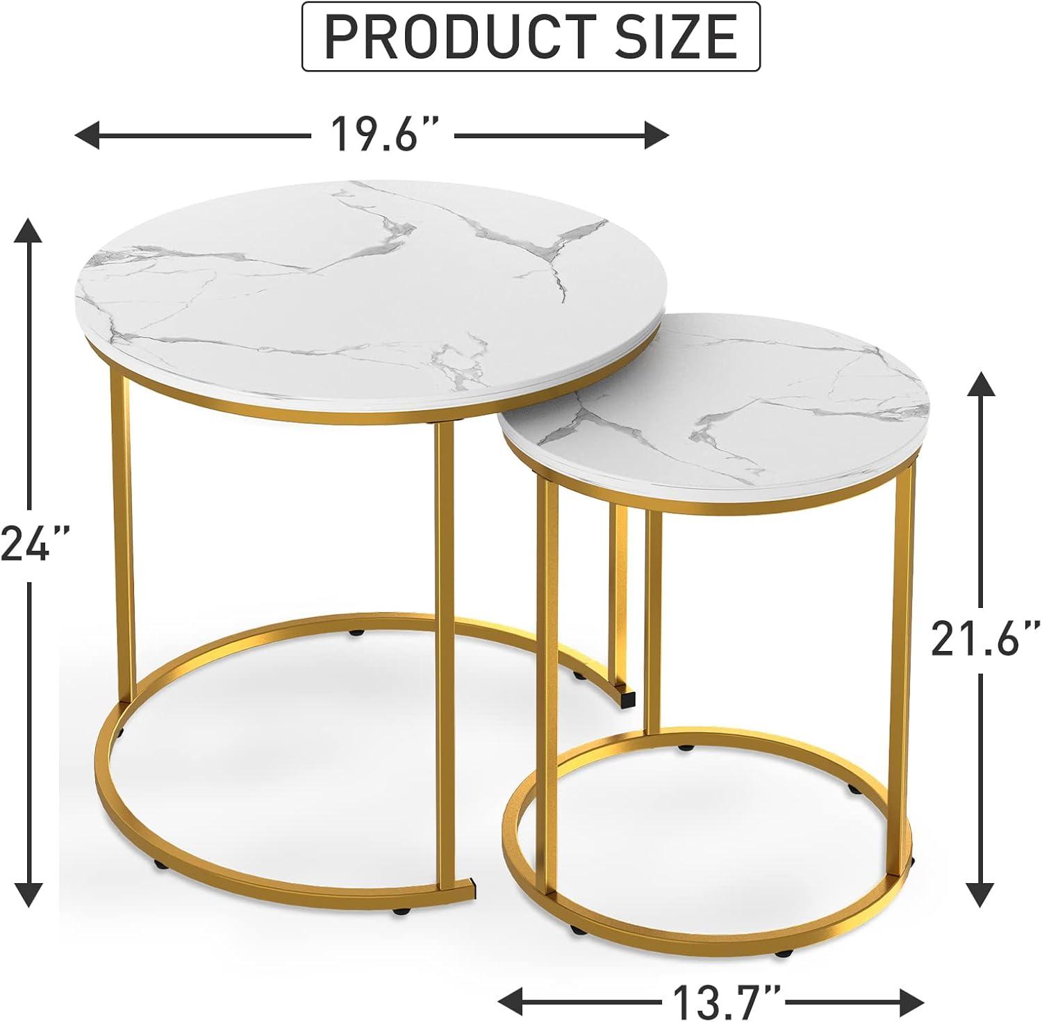 White and Gold Round Marble Nesting Coffee Tables