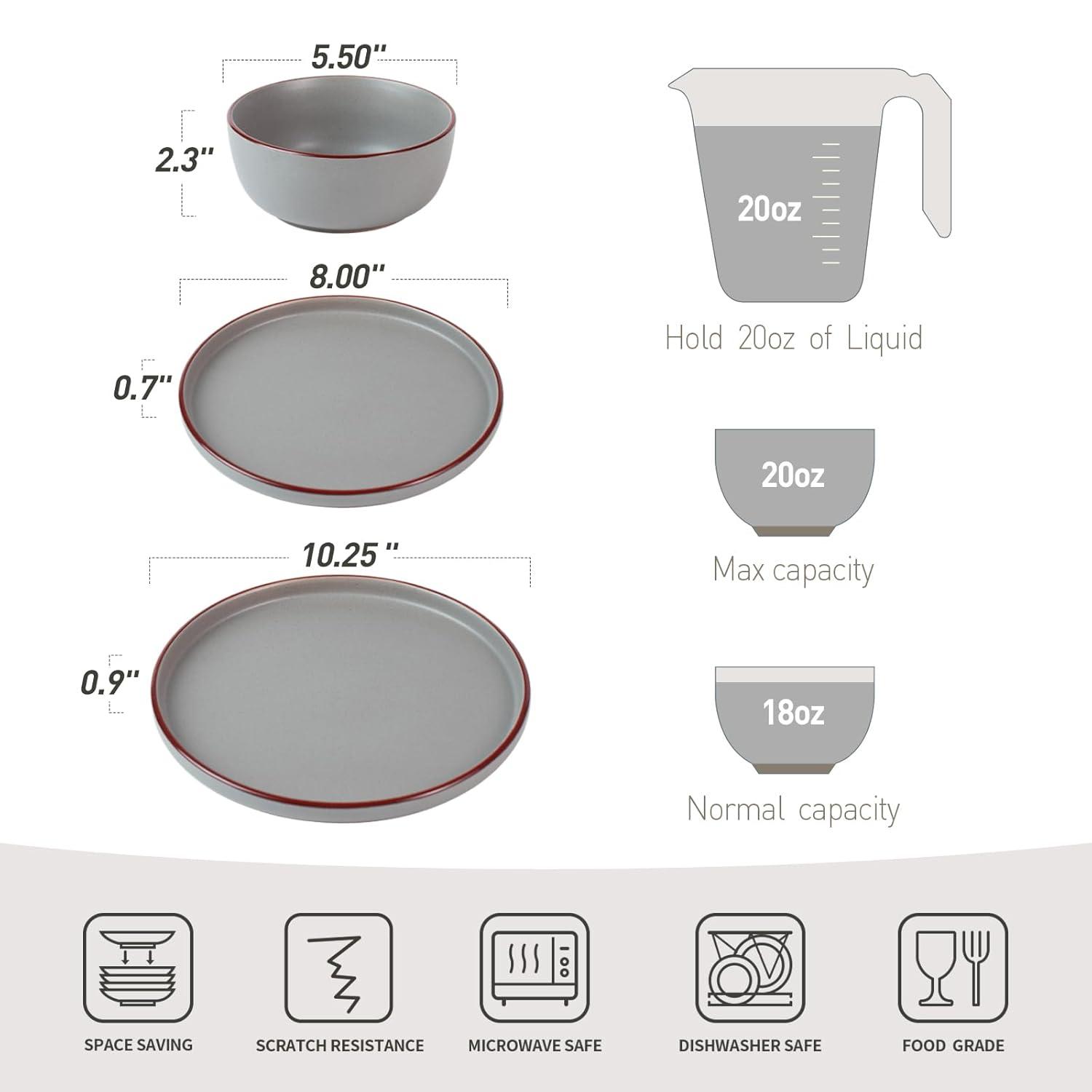 Famiware Mercury Plates and Bowls Sets, 12 Pieces Stoneware Dinnerware Sets, Dishes Set for 4, Microwave and Dishwasher Safe, Dark Grey