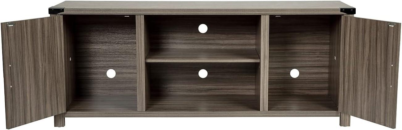 BizChair Modern Farmhouse Barn Door TV Stand - Gray Wash Oak for TV's up to 65 Inches - 59" Entertainment Center with Adjustable Shelf
