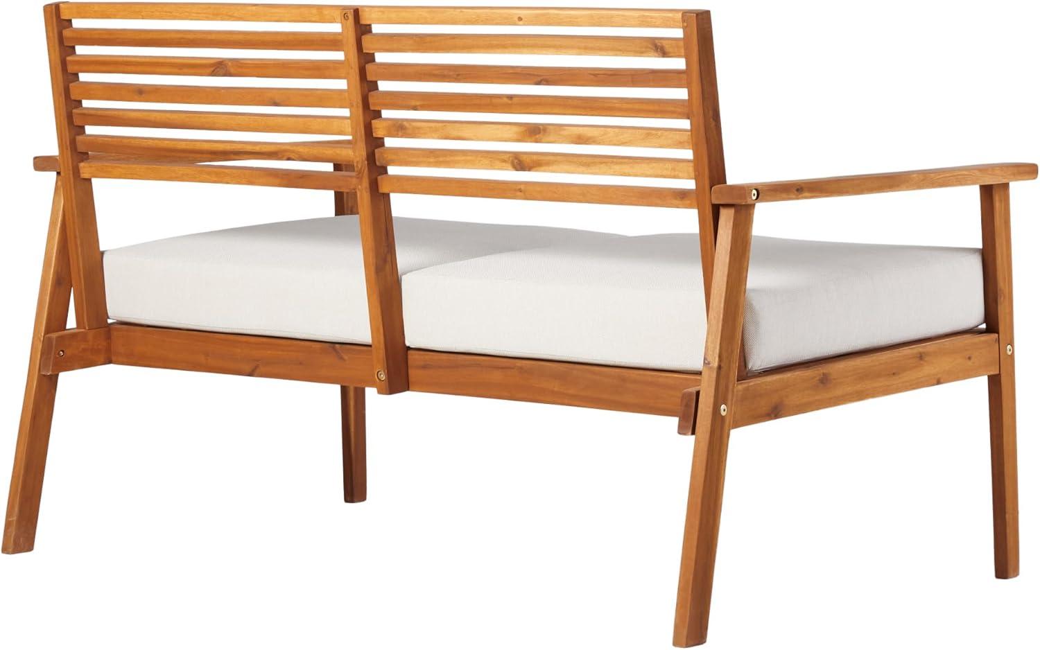 Modern Brown Solid Acacia Wood Outdoor Loveseat with Cushions