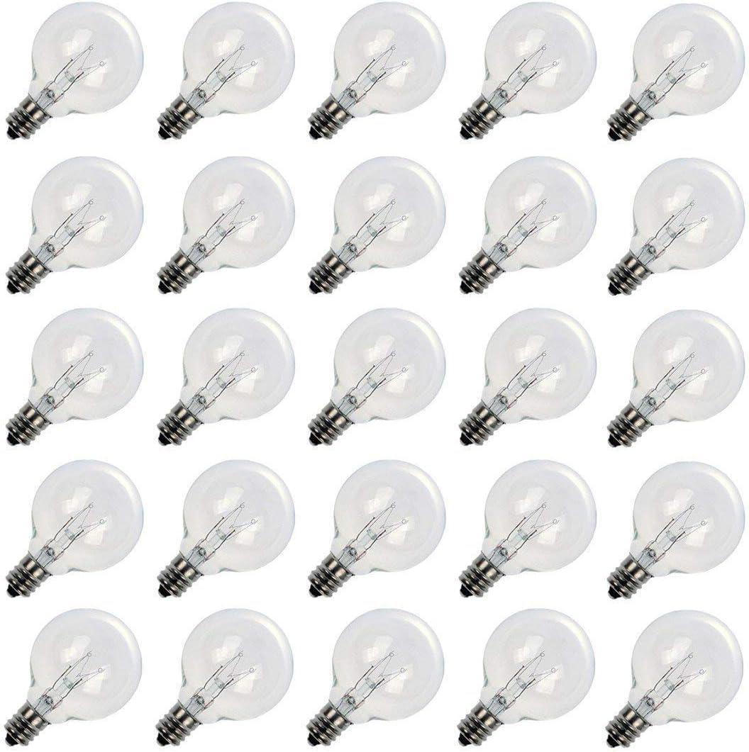 KY G40 Replacement LED Light Bulbs, 25 Pack Clear Globe Bulb fits E12 C7 Candelabra Screw Base Sockets, 1.5 Inch Dimmable Edison Light Bulbs for Indoor Outdoor Patio Decor, Warm White