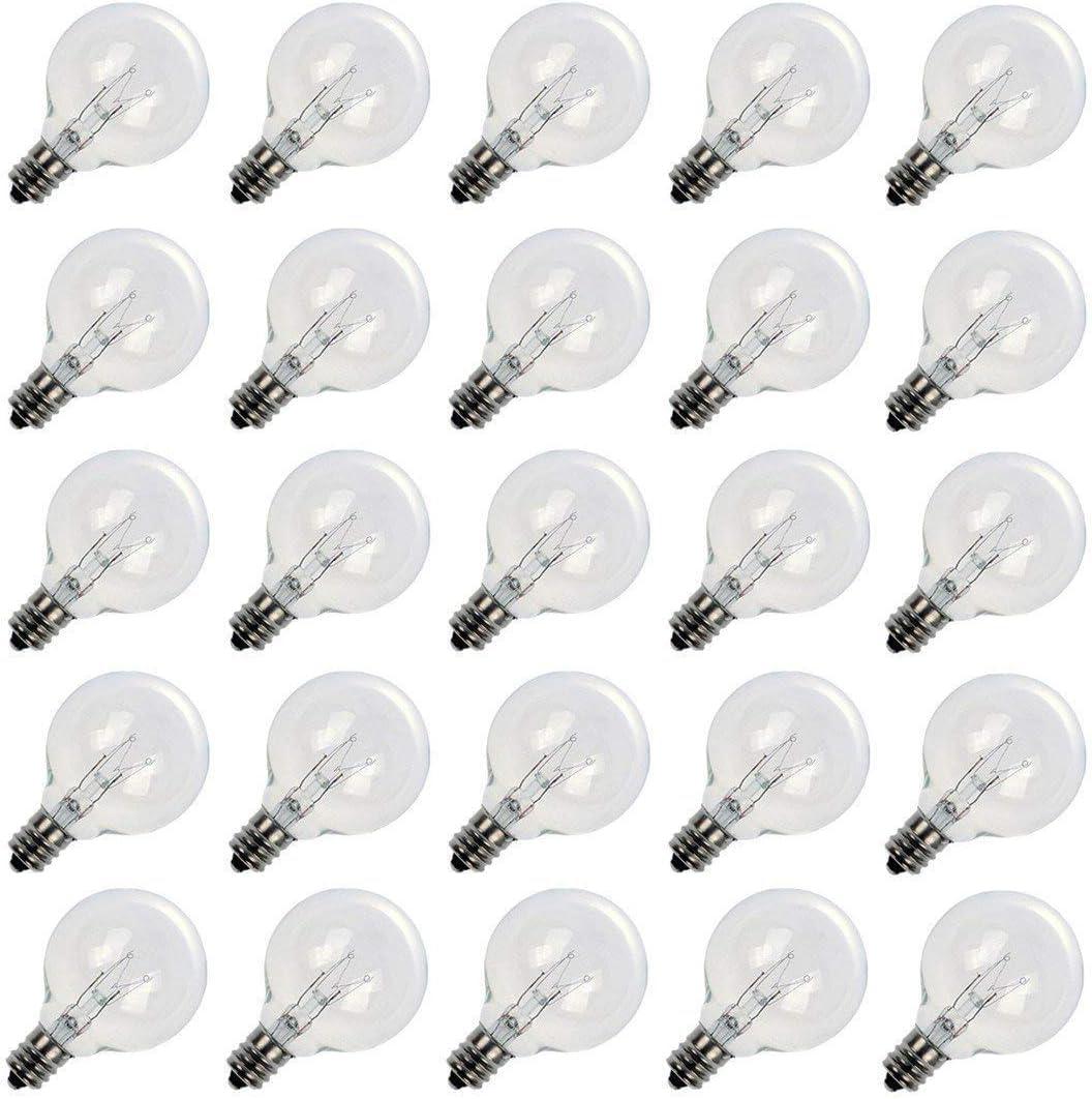 KY G40 Replacement LED Light Bulbs, 25 Pack Clear Globe Bulb fits E12 C7 Candelabra Screw Base Sockets, 1.5 Inch Dimmable Edison Light Bulbs for Indoor Outdoor Patio Decor, Warm White