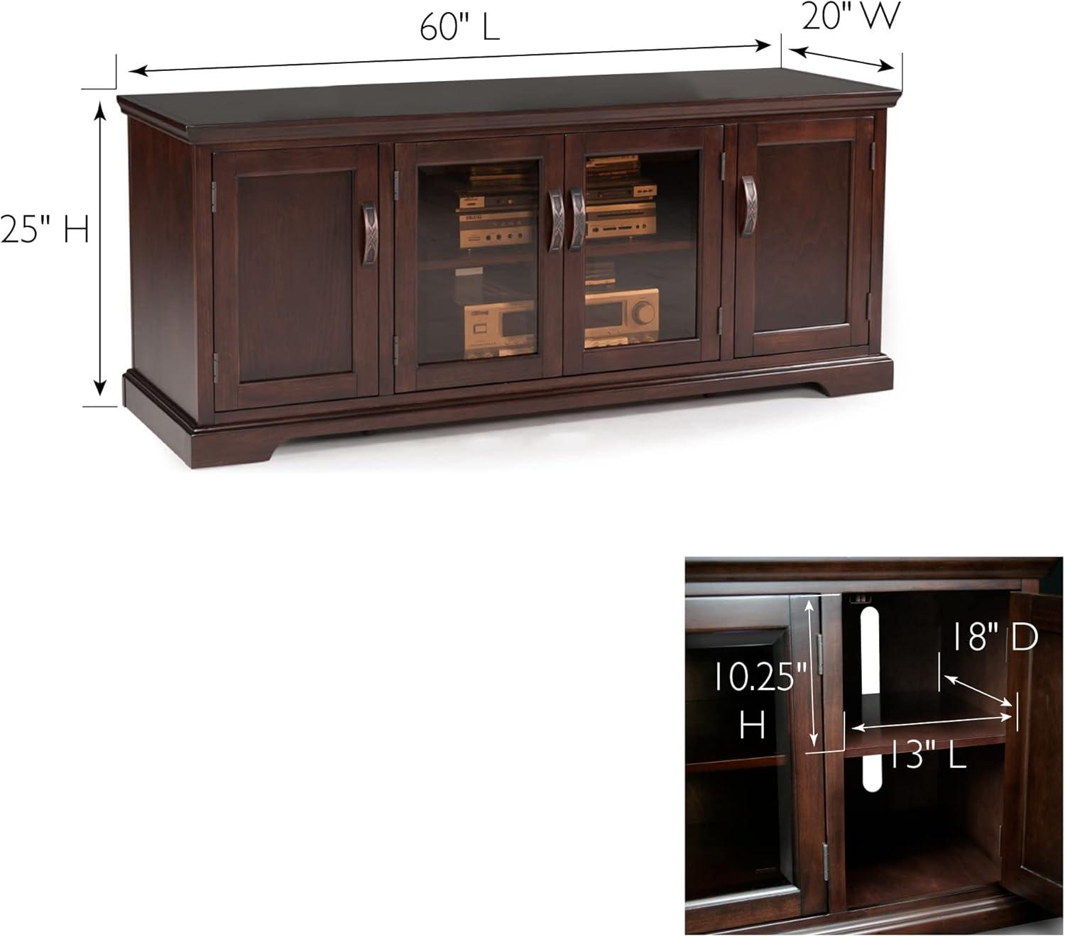 Leick Home 81360 Three Door TV Stand with Bronze Glass for 60" TV's, Chocolate Cherry