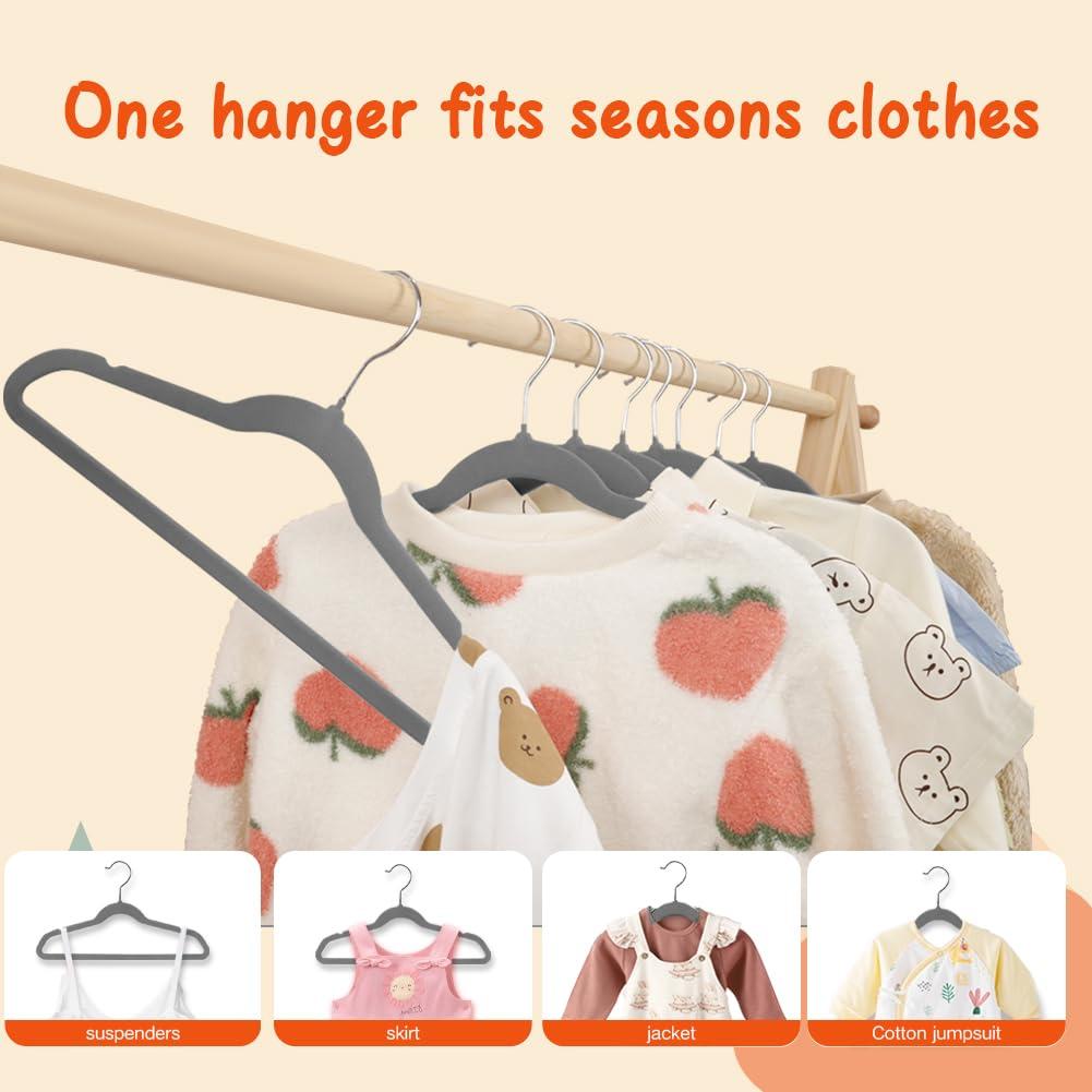 Juvale 50 Pack Pink Velvet Baby Clothes Hangers for Closet Storage, Children's Nursery, Kid's Closet, Slip-Resistant, 11 In