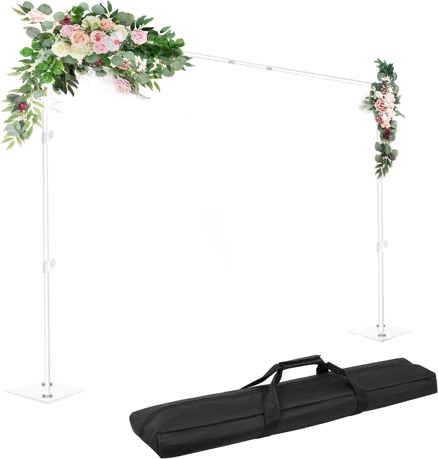 EMART Backdrop Stand, 6.5x10 ft Adjustable Photo Background Pipe and Drape Photography Kit with Heavy Duty Metal Flat Base for Parties, Wedding, Video Studio, Birthday - White