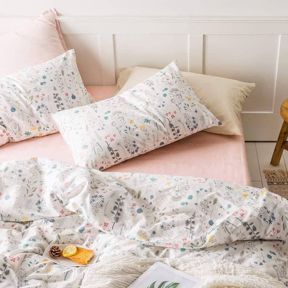 Garden Style Floral Duvet Cover Twin Girl Flower Print Comforter Cover 100% Cotton Botanical Floral Bedding Quilt Cover Chic Shabby Rural Flower Bedding Collection 1 Duvet Cover with 2 Pillowcases