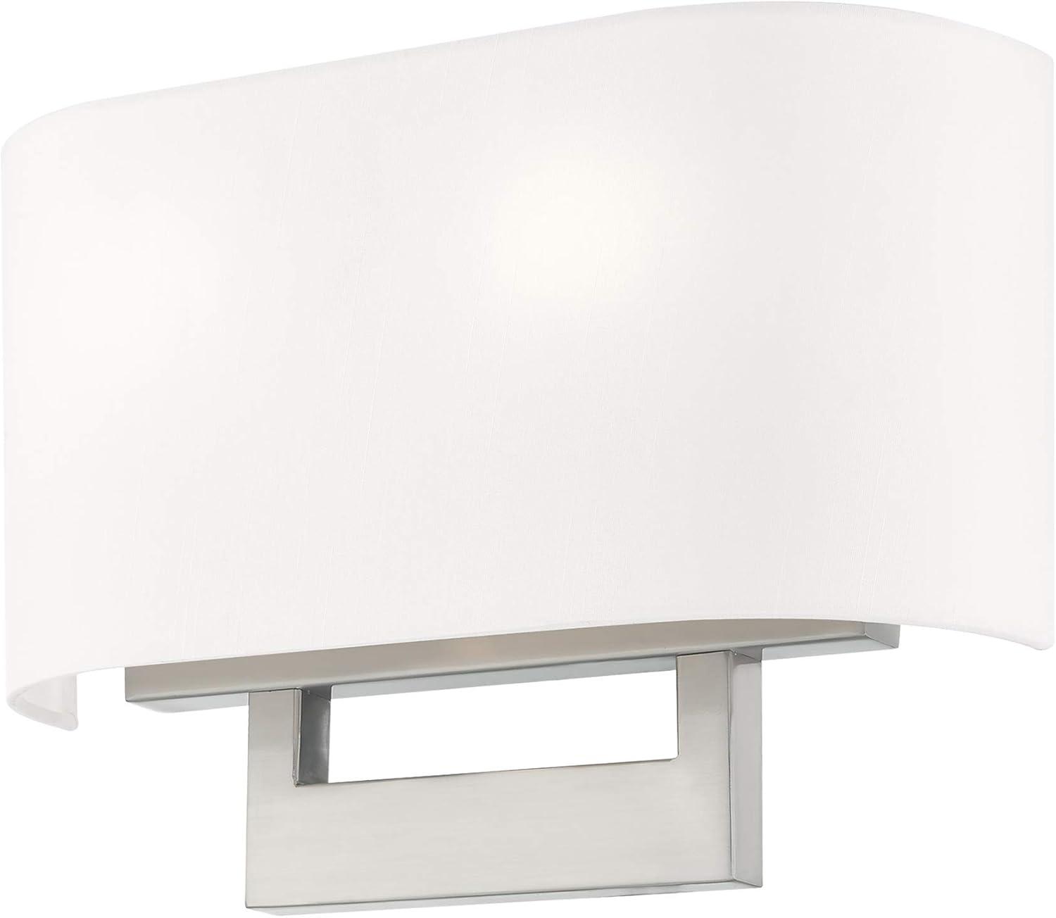 Brushed Nickel 2-Light Wall Sconce with Off-White Shade