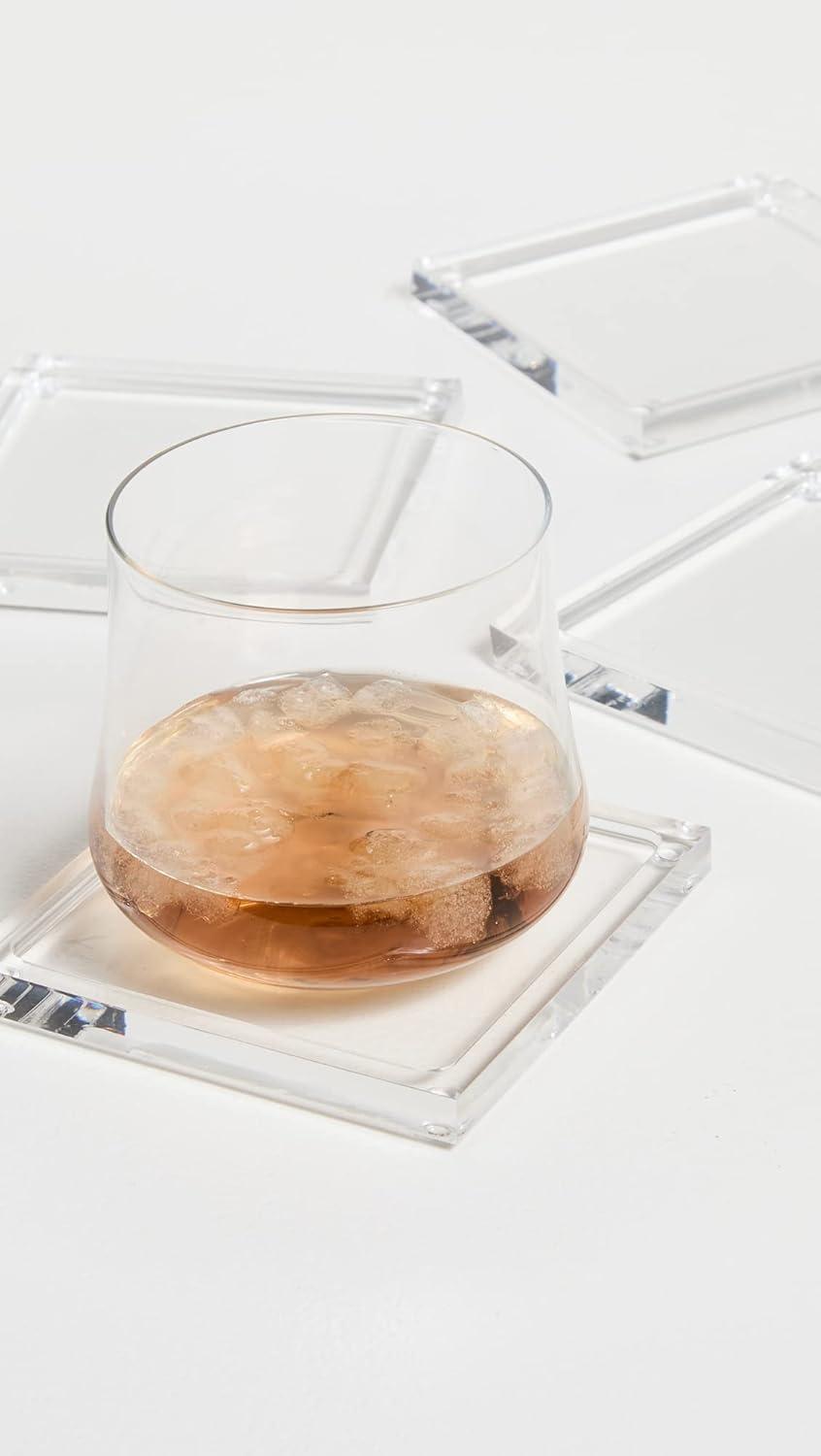 Clear Acrylic Coaster Set with Holder, 4 Pieces