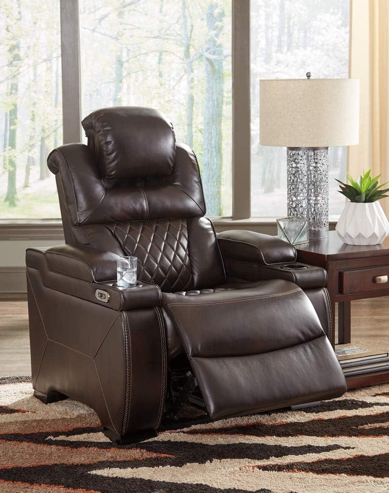 Warnerton Power Recliner with Adjustable Headrest Chocolate: USB Port, Cup Holder - Signature Design by Ashley