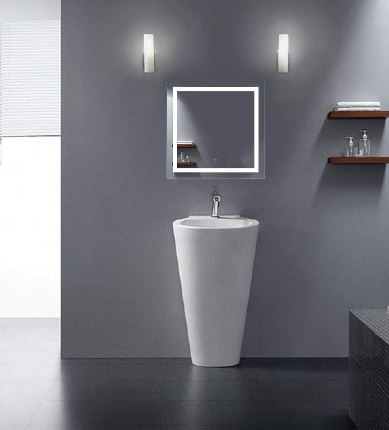 Krugg Icon Square LED Bathroom Mirror with Dimmer and Defogger - 3 Sizes