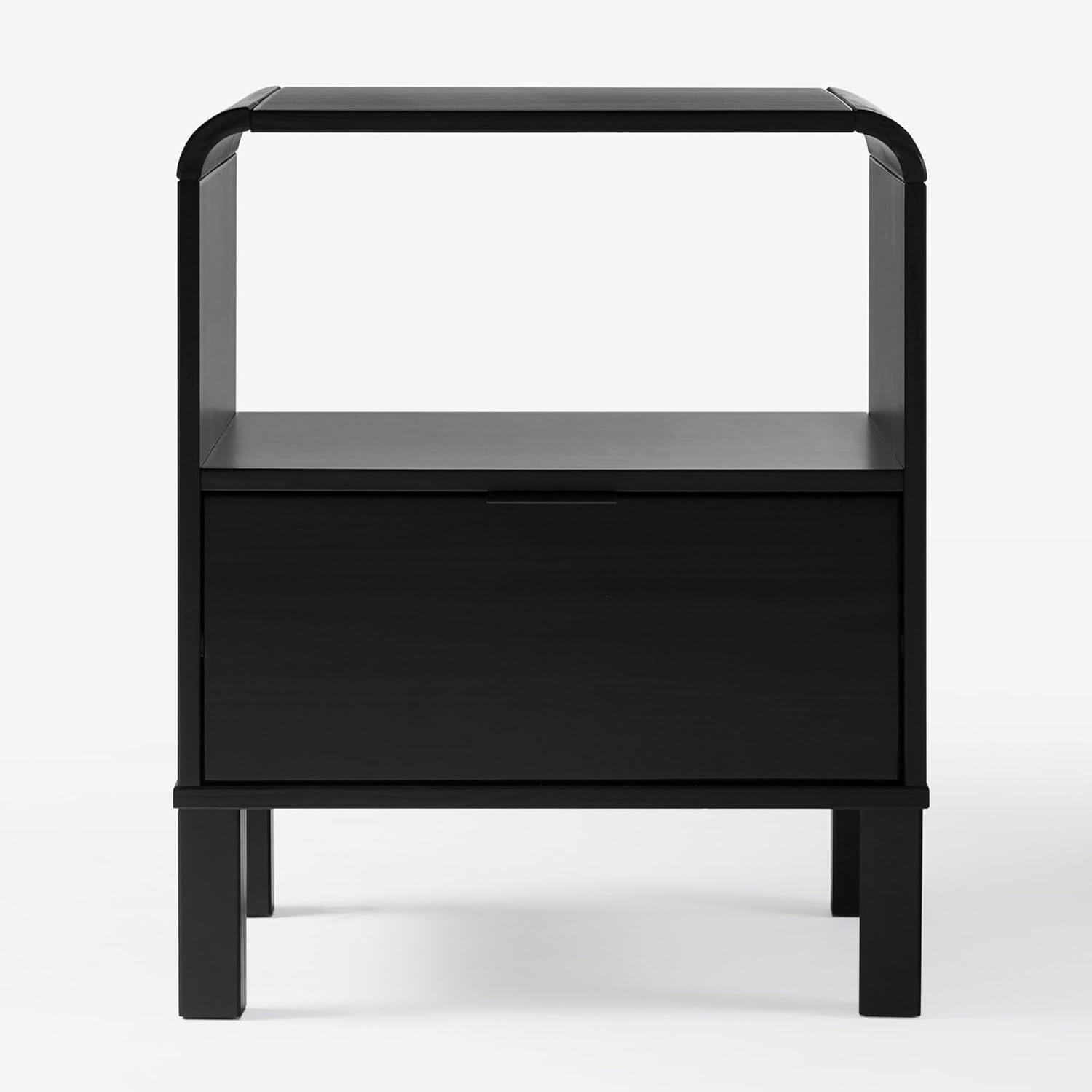 Curved-Top Solid Pine 1-Drawer Nightstand in Black