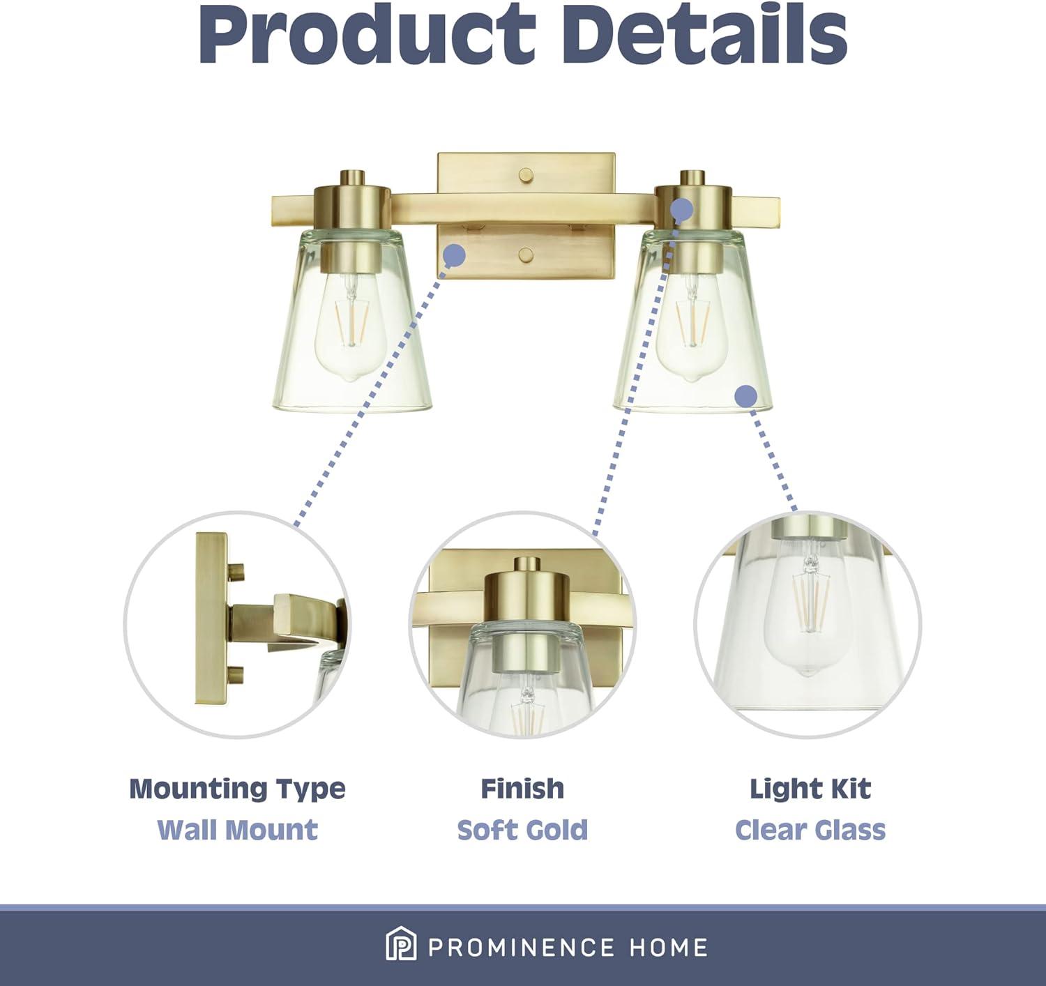 Prominence Home Fairendale 2-Light Soft Gold Bathroom Vanity Light with Clear Glass Shade