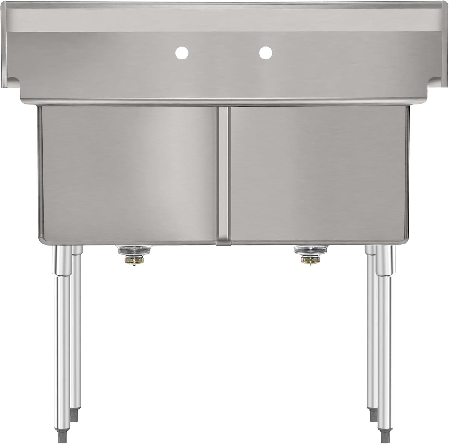 72 in. 16-Gauge Commercial Sink with Backsplash and Dual 18 in. Drainboards, Bowl Dimensions 18"x18"x14" in Stainless-Steel (KM-SB181814-18B316)