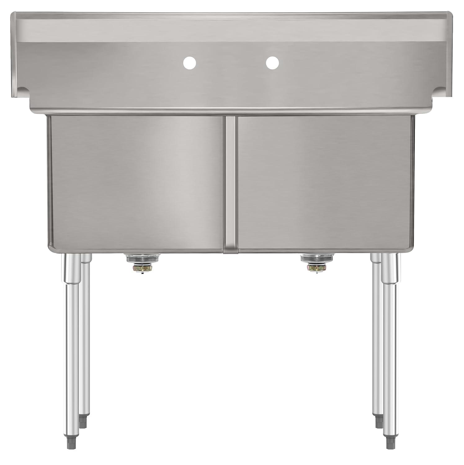 72 in. 16-Gauge Commercial Sink with Backsplash and Dual 18 in. Drainboards, Bowl Dimensions 18"x18"x14" in Stainless-Steel (KM-SB181814-18B316)