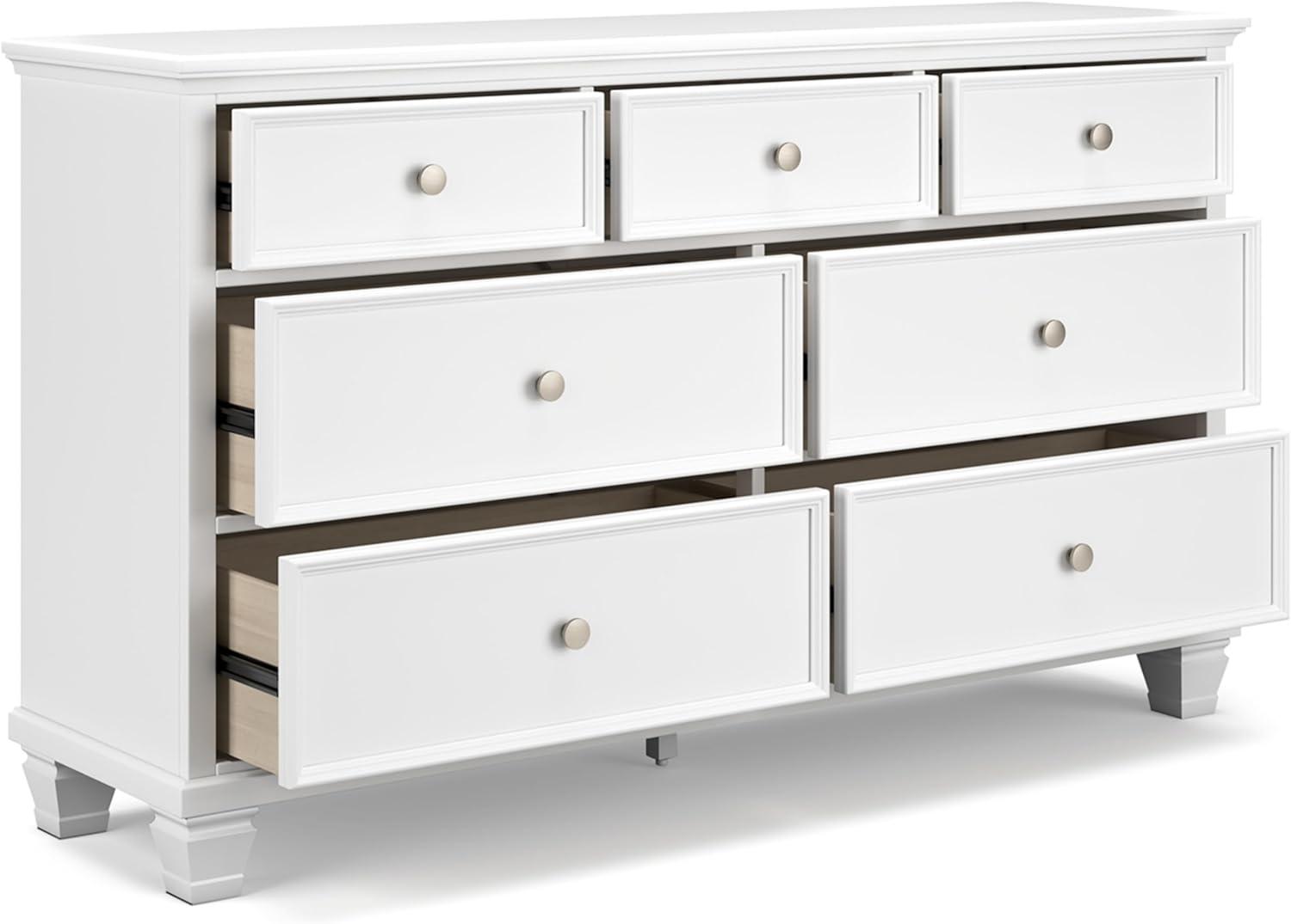 White Transitional 7-Drawer Dresser with Mirror