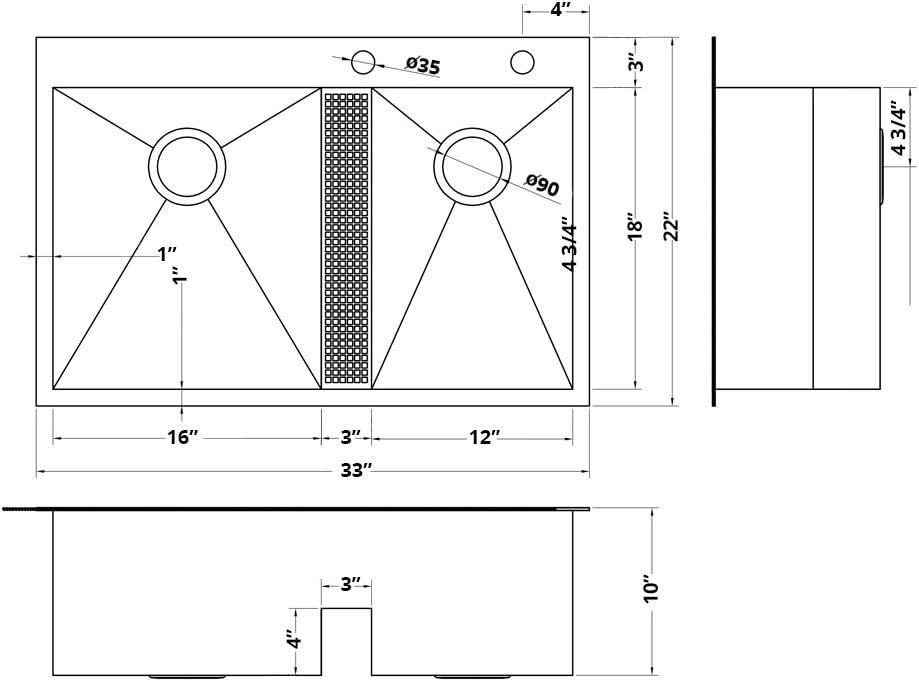 Ruvati 33-inch Drop-in Low Platform-Divide Zero Radius 60/40 Double BowlTopmount Kitchen Sink