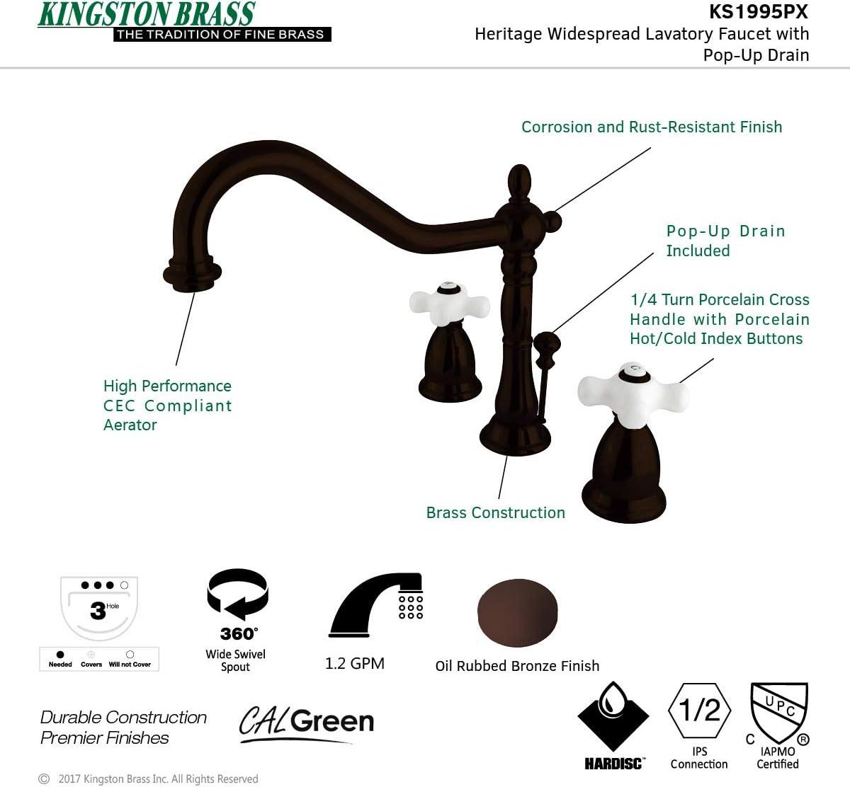 Kingston Brass KS1995PX 8 in. Widespread Bathroom Faucet, Oil Rubbed Bronze