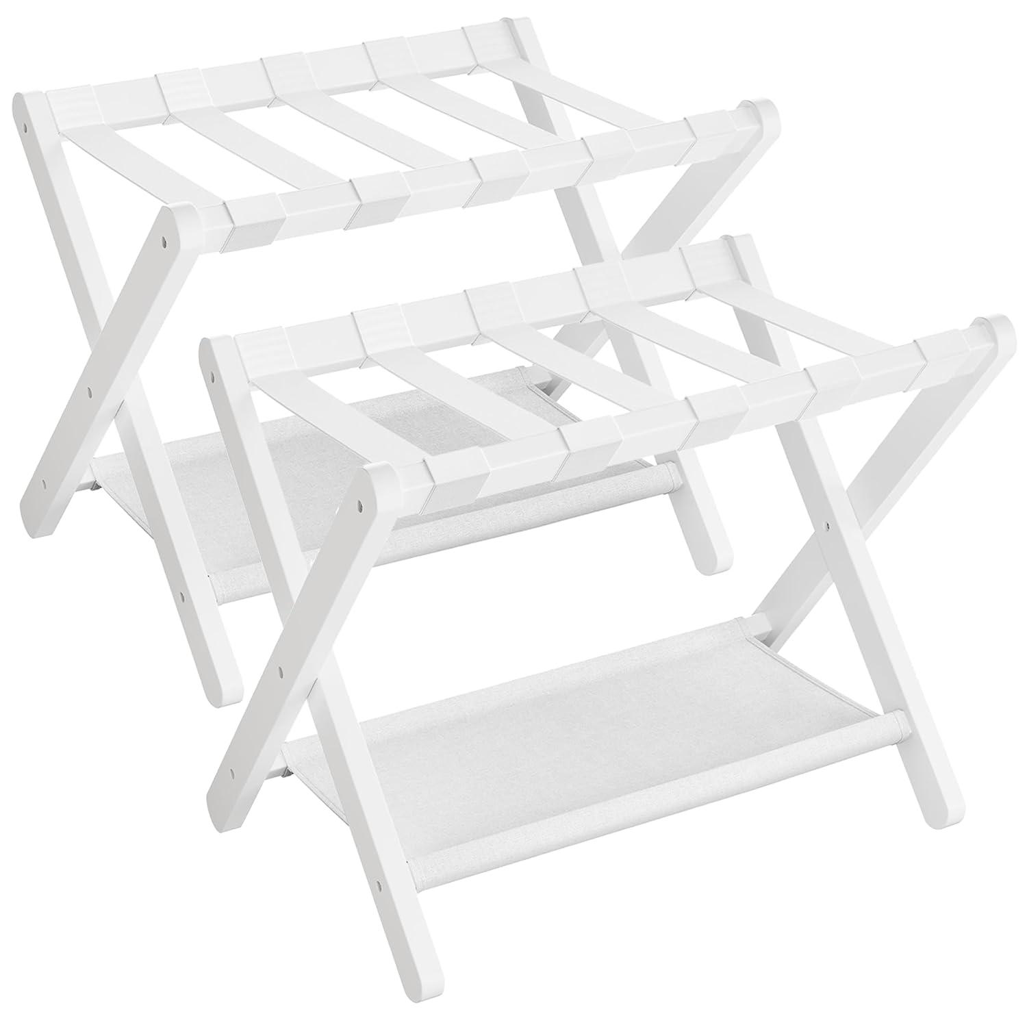 Bisiot Luggage Rack, Folding Suitcase Stand With Storage Shelf Holds Up To 131 Lb