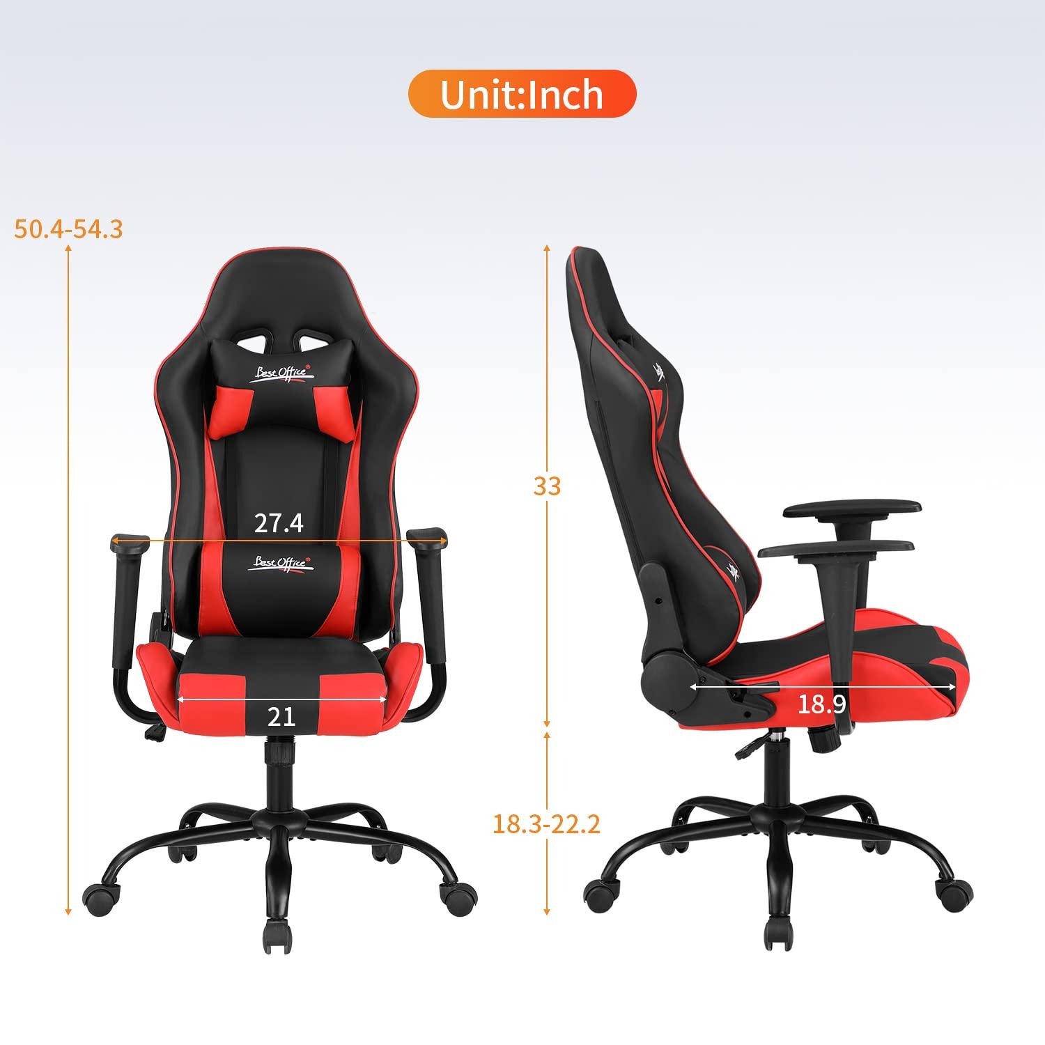 BestOffice Ergonomic Gaming Chair, Lumbar Support, Swivel Rolling for Men, Women(Red)