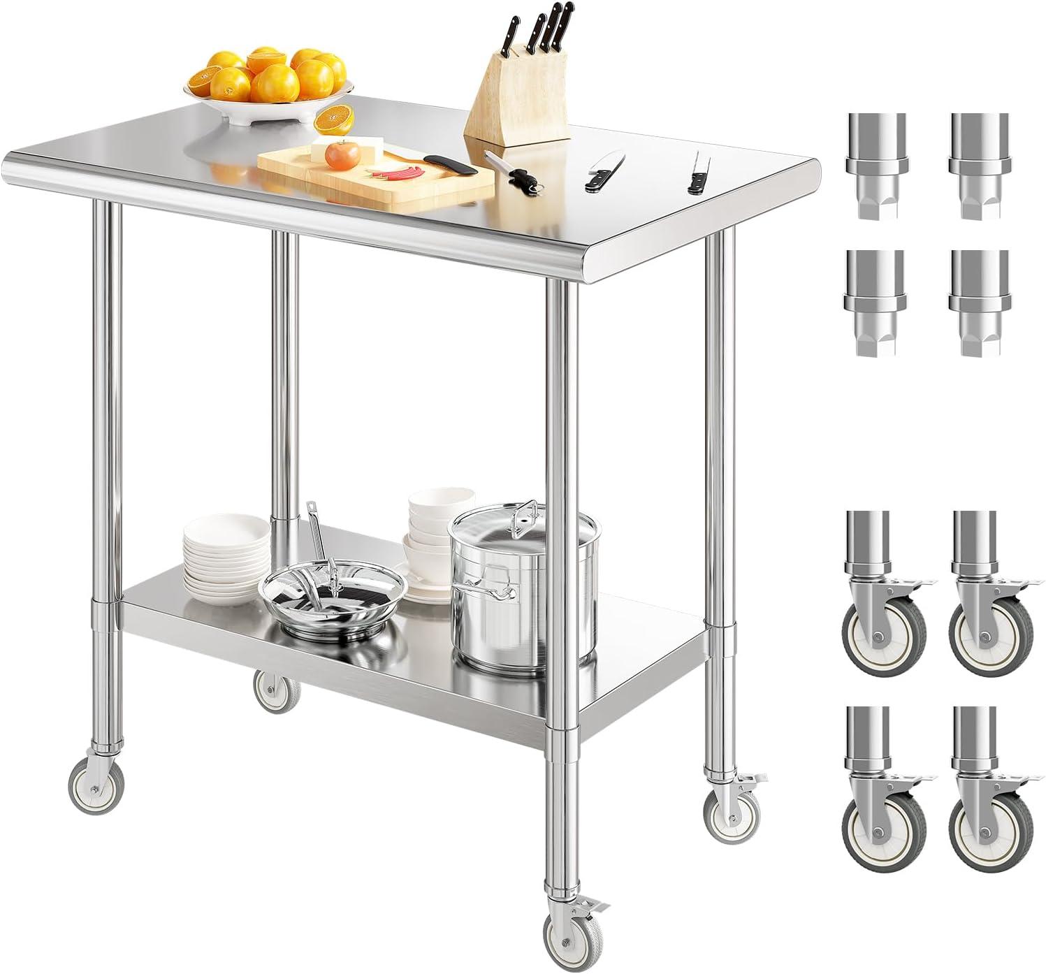 Mickeal Stainless Steel Top Workbench with Wheels