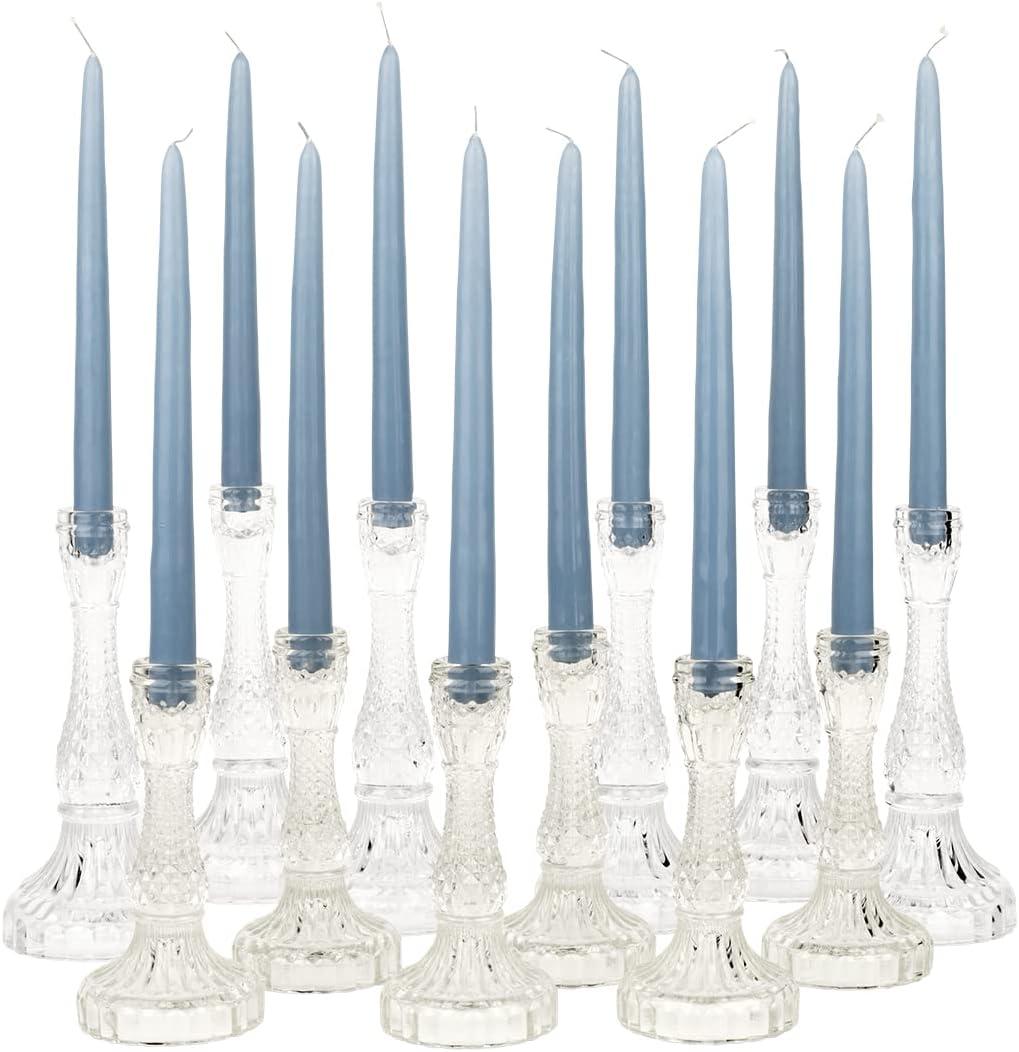 Koyal Wholesale Distressed Mismatched Vintage Glass Taper Candle Holders, Taper Candle Holders For Table Decor, 12 Pk