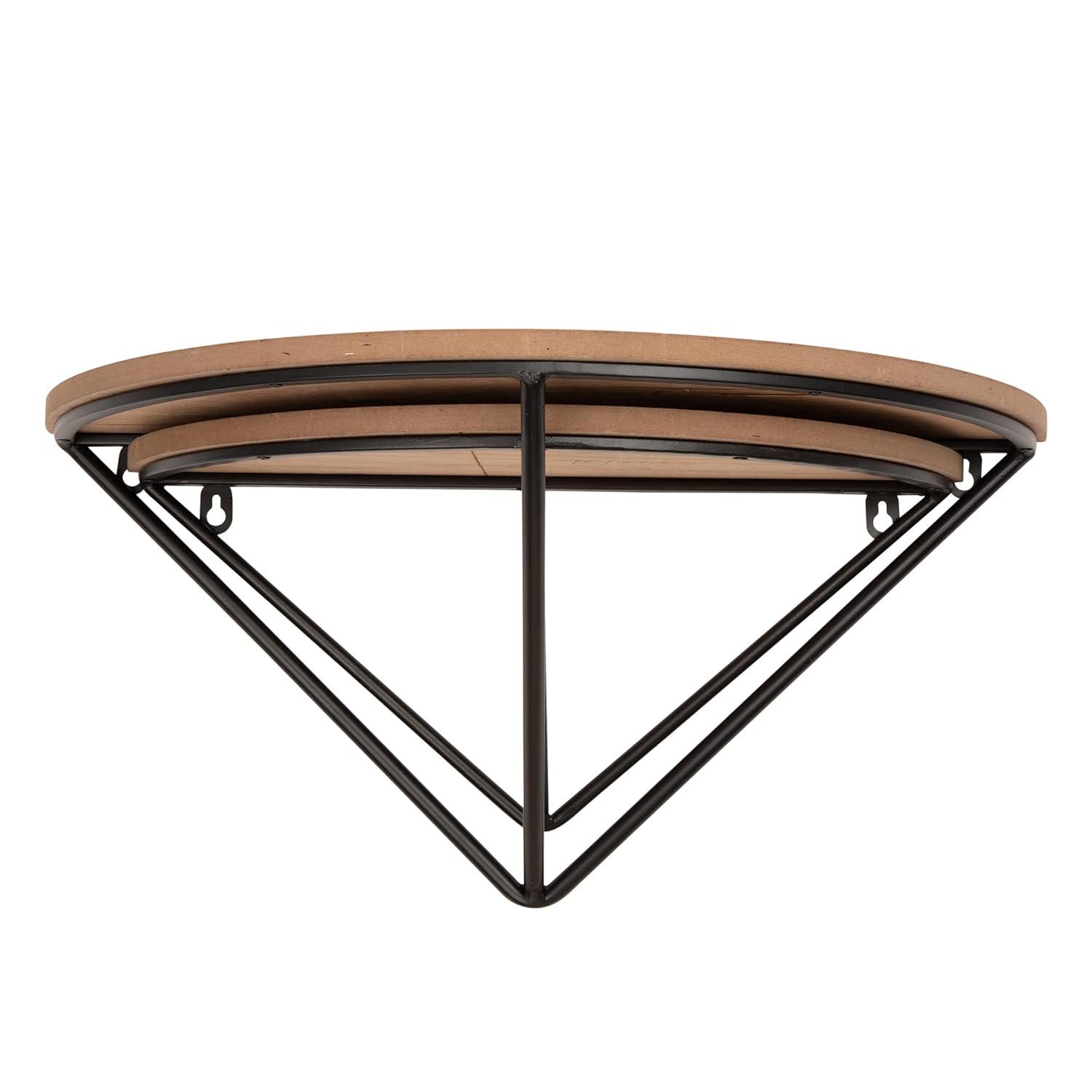 Glitzhome  Set of 2 Firwood Metal Farmhouse Half-round Floating Wall Shelf Natural