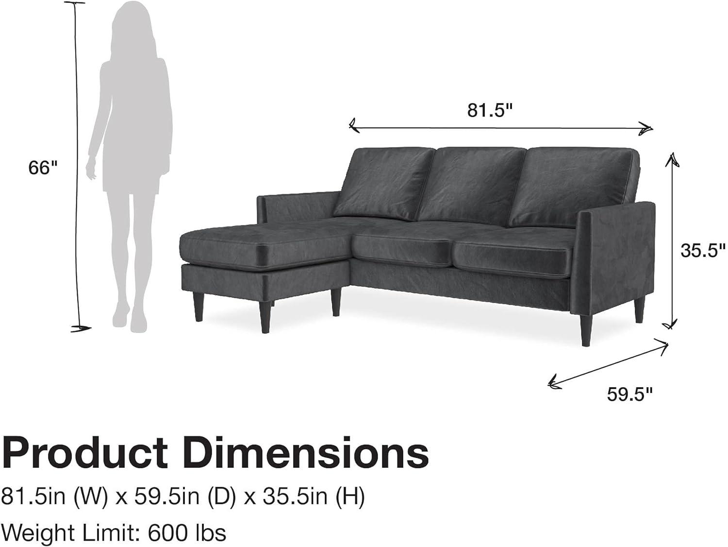 Winston Dark Gray Velvet Reversible Sectional Sofa with Ottoman