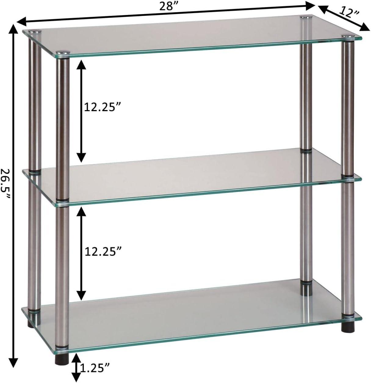 Elegant Modern 28" Clear Glass 3-Shelf Bookcase