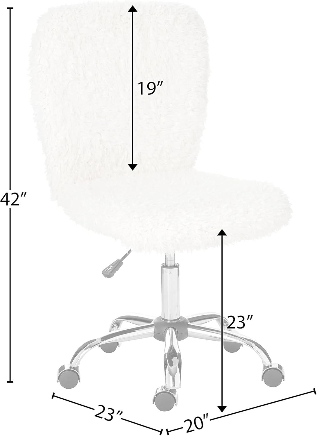 Urban Shop Polyester Faux Fur Armless Swivel Task Office Chair, White, Adjustable Height, Mid Back