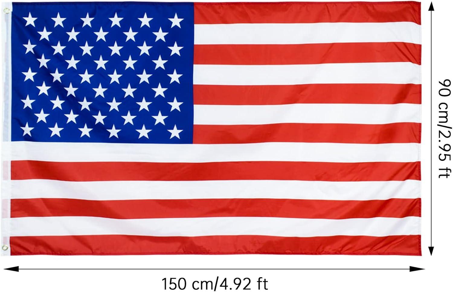 3x5 Ft American Flag Set with Durable Brass Grommets