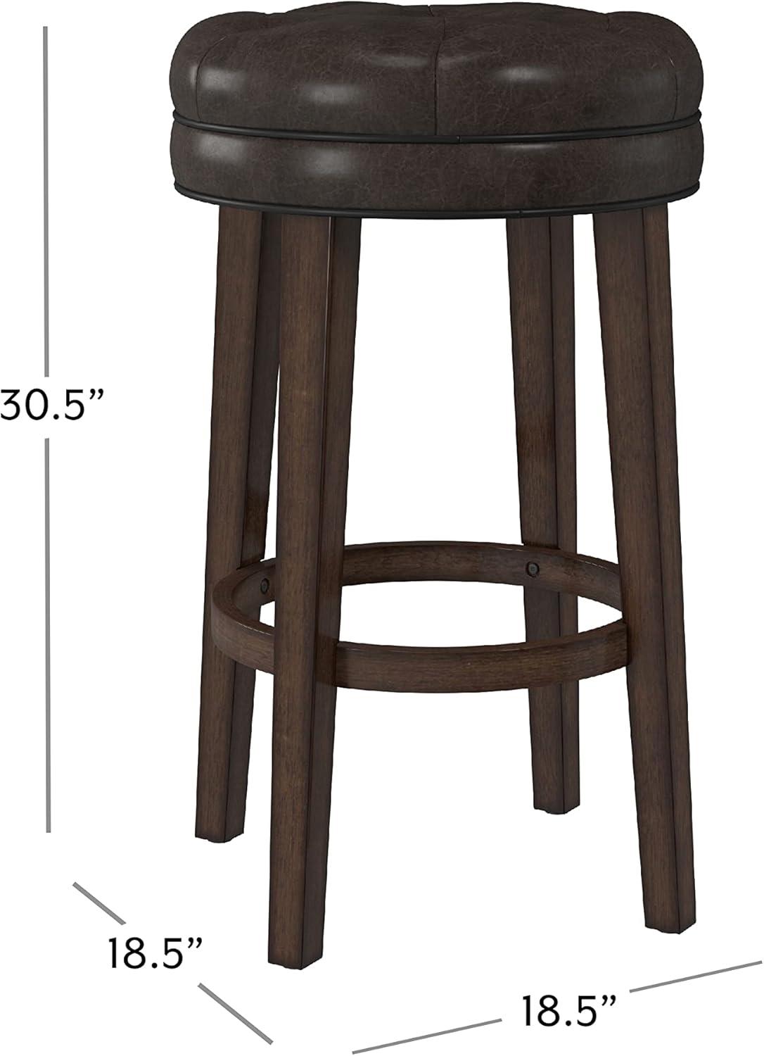 Dark Brown Backless Swivel Wood Bar Stool