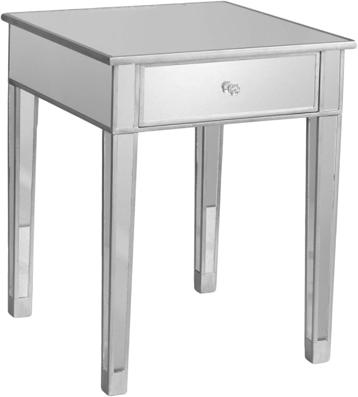 Mirage Matte Silver Mirrored Accent End Table with Storage