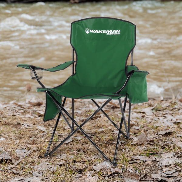 wakeman Wakeman Oversized Camping Chair with Cupholder and Cooler- Folding Chair with 300lb Capacity, Green