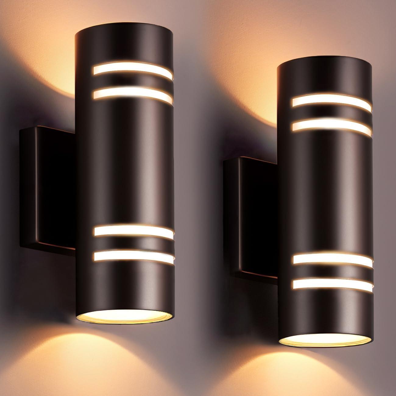 Dusk To Dawn Outdoor Lighting 2 Pack, Modern Outdoor Wall Lights Exterior ETL Listed, Oil Rubbed Bronze Cylinder Outdoor Sconce Lights, Waterproof Outside Lights For House Porch Garage