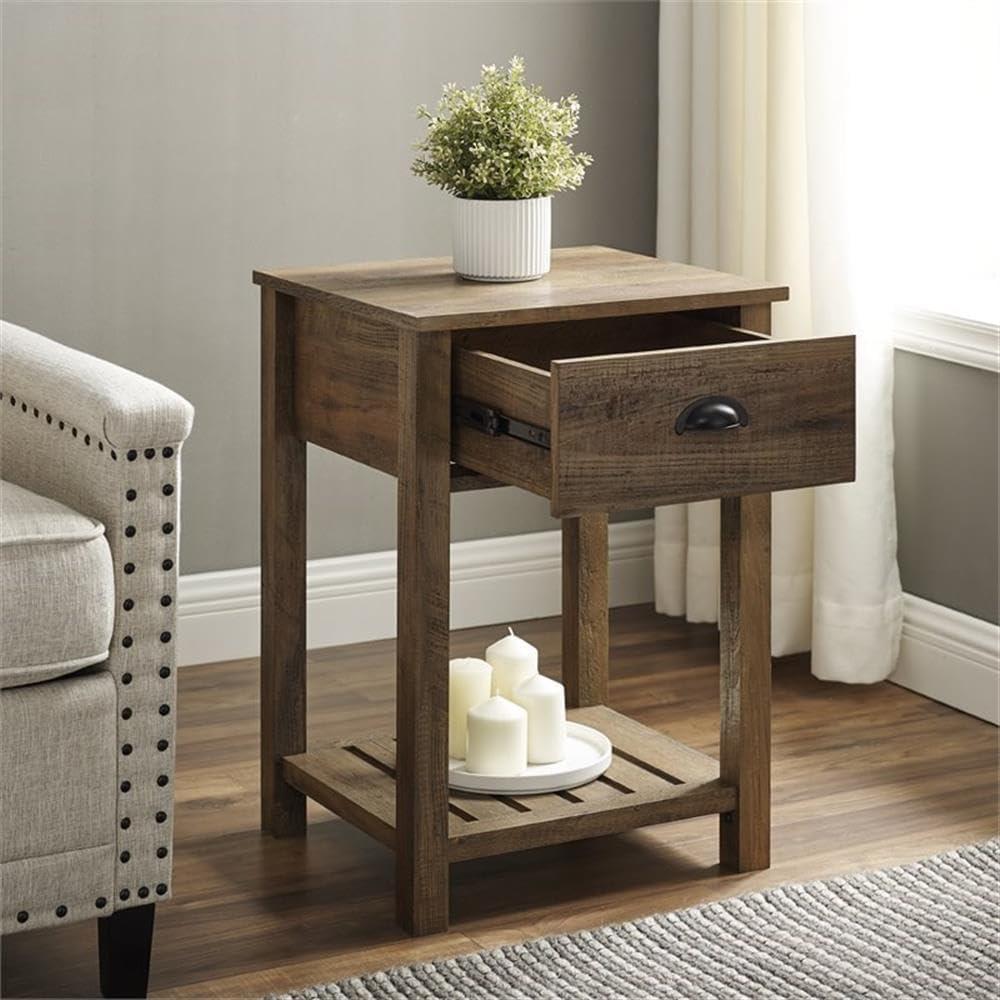 18" Country Single Drawer Bedroom Nightstand in Rustic Oak