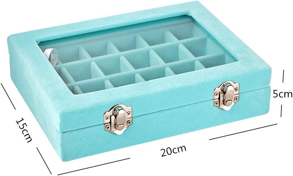 24 Grids Velvet Glass Ring Earrings Jewelry Box Earrings Organiser Storage Holder Display Case