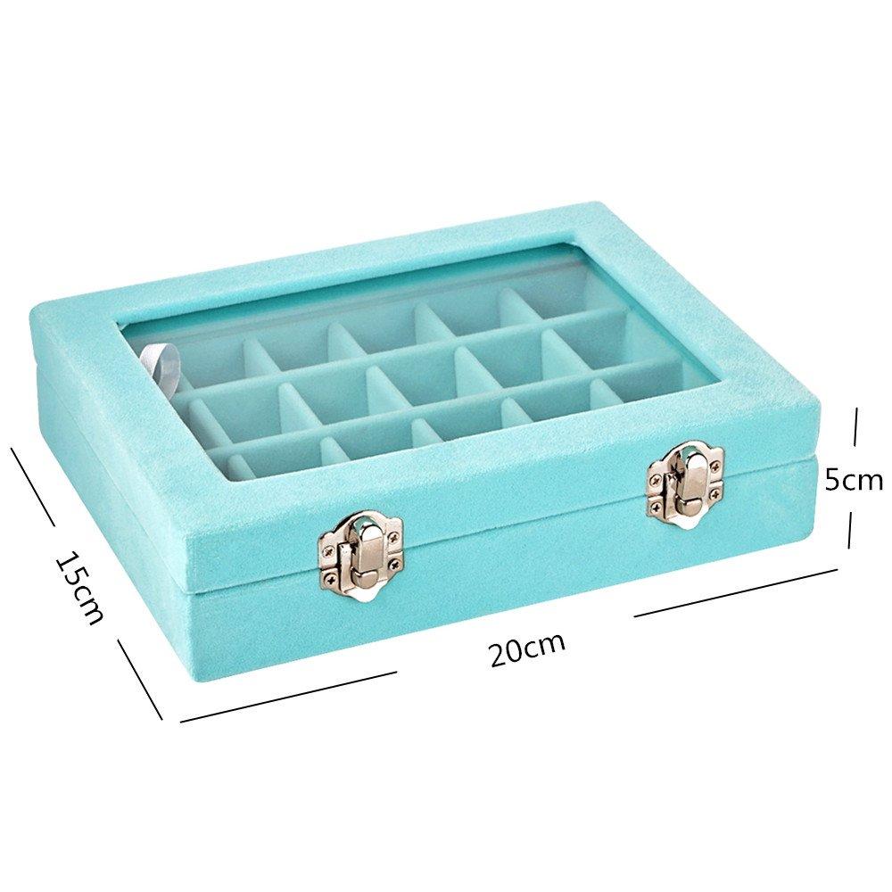 24 Grids Velvet Glass Ring Earrings Jewelry Box Earrings Organiser Storage Holder Display Case