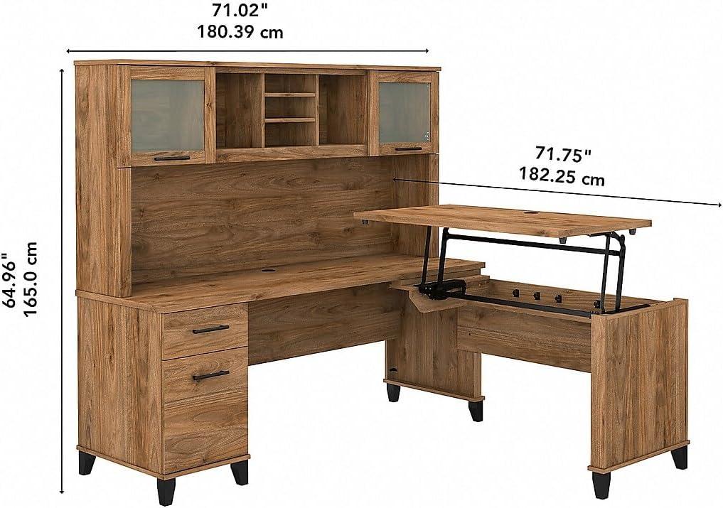 Bush Furniture Somerset 72W 3 Position Sit Stand L Shaped Desk with Hutch