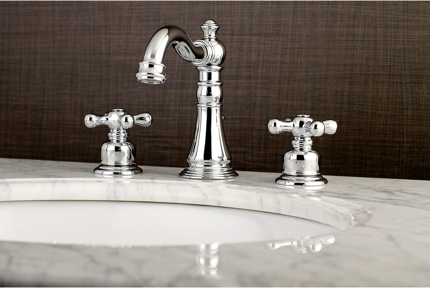 Kingston Brass American Classic Two-Handle 3-Hole Deck Mount Widespread Bathroom Faucet with Pop-Up Drain