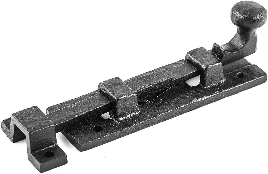 Black Slide Bolt Door Latch 4" L Wrought Iron Sliding Bolts with Catch