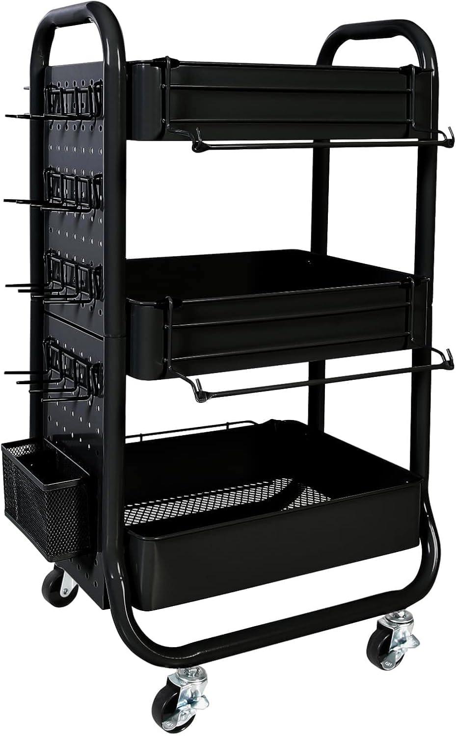 Gramercy Black Metal Rolling Cart by Simply Tidy - Customizable Storage Cart for Crafting Supplies, Home, Office, and School Organization - 1 Pack