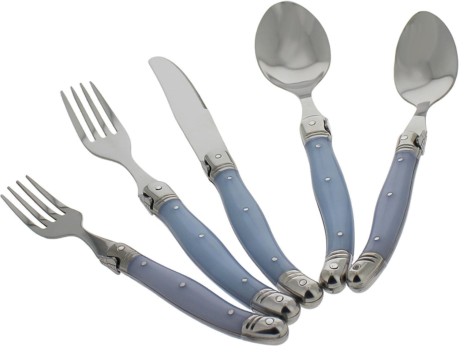 French Home Laguoile 20pc Stainless Steel Silverware Set Blue: Flatware Set, Service for 4, Dishwasher-Safe