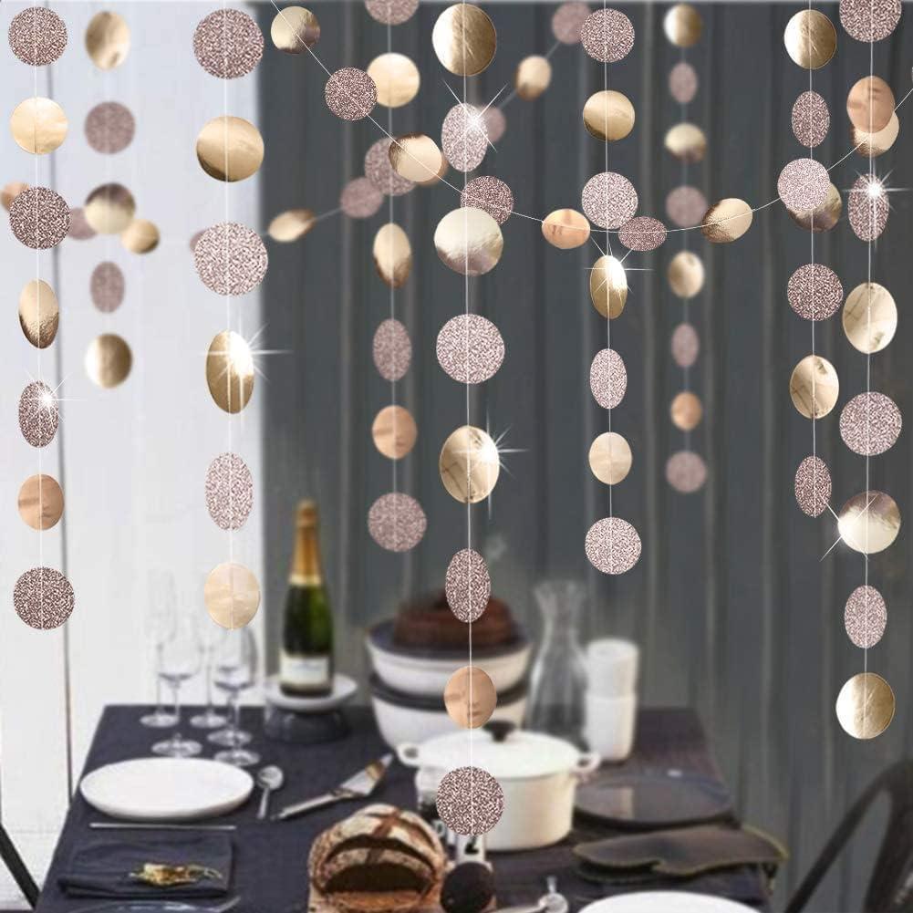 Decor365 Champagne Gold Birthday Decorations Glitter Gold Party Garland Decorations Circle Streamers Banner Backdrop Christmas New Year Eve NYE Anniversaries Bridal Graduations Parties Decor