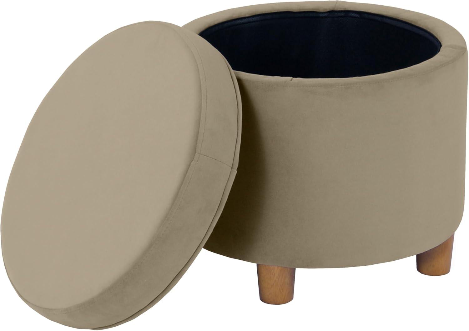 HomePop Round Storage Ottoman, Fawn Velvet