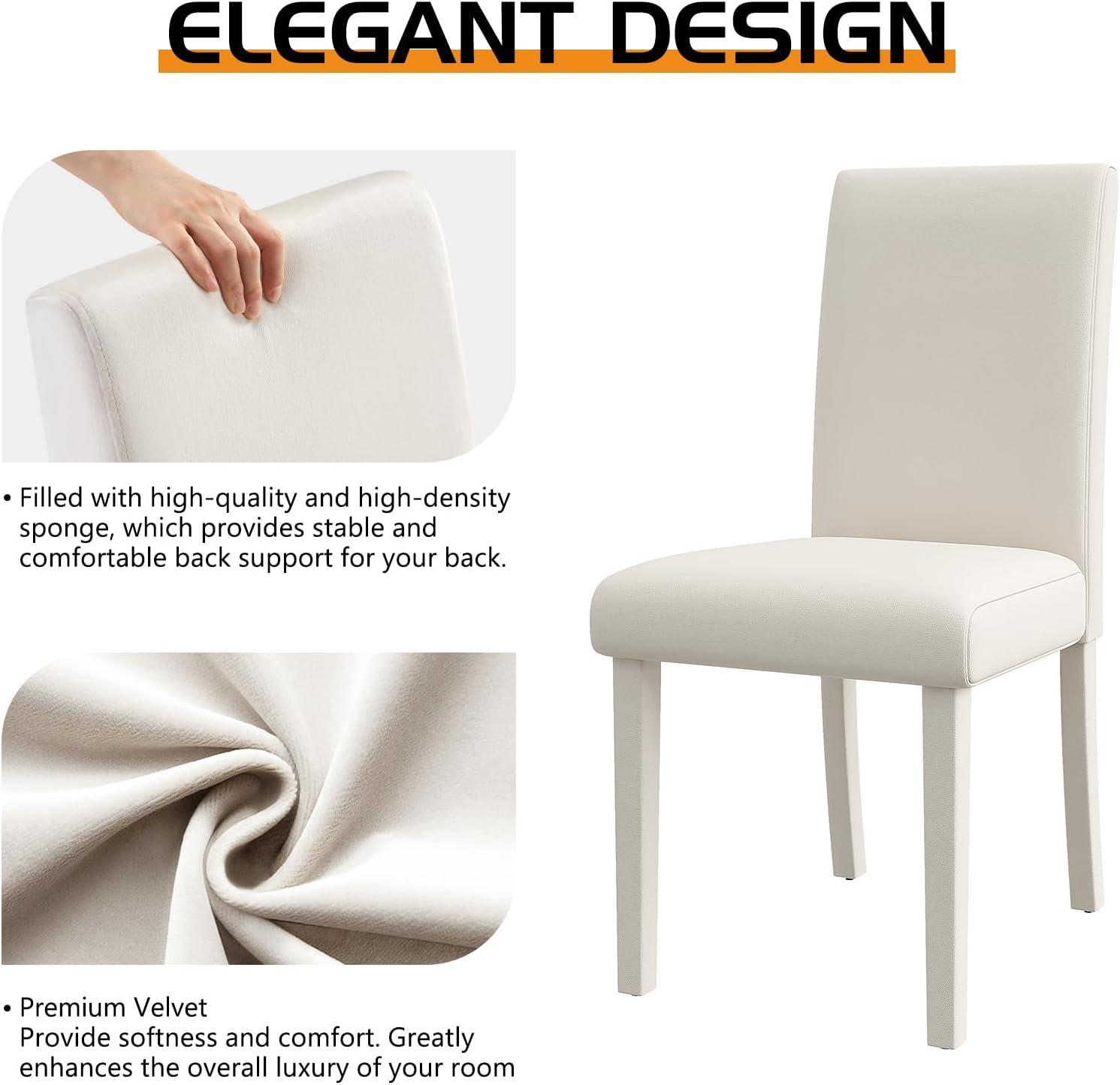 White Velvet Upholstered High Back Side Chair with Wood Legs